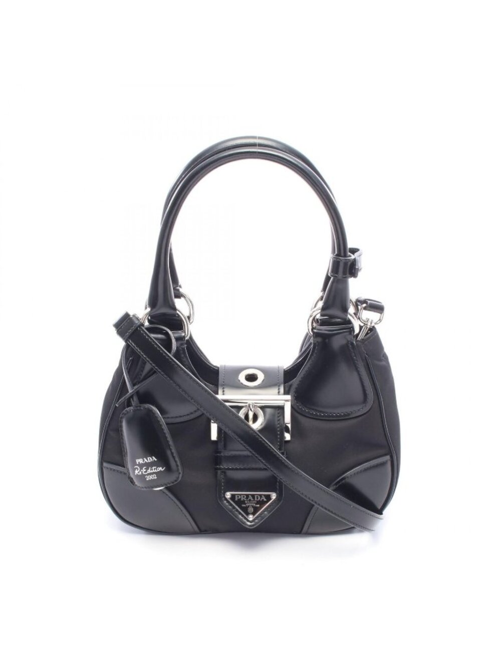 Prada Handbag Black Nylon Leather Re Edition Moon Padded Bag